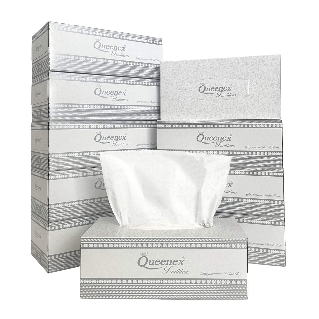 Queenex Ultra Soft Facial Tissues, 1500 Total, 3-Ply, 10-Pack, 150 Tissues/Box